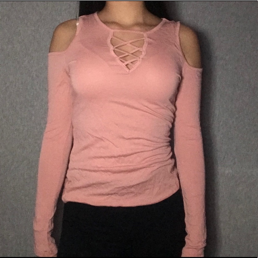 Pink cold shoulder shirt